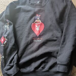 PLAYBOY Black Crewneck Sweater with Red Heart Graphic
